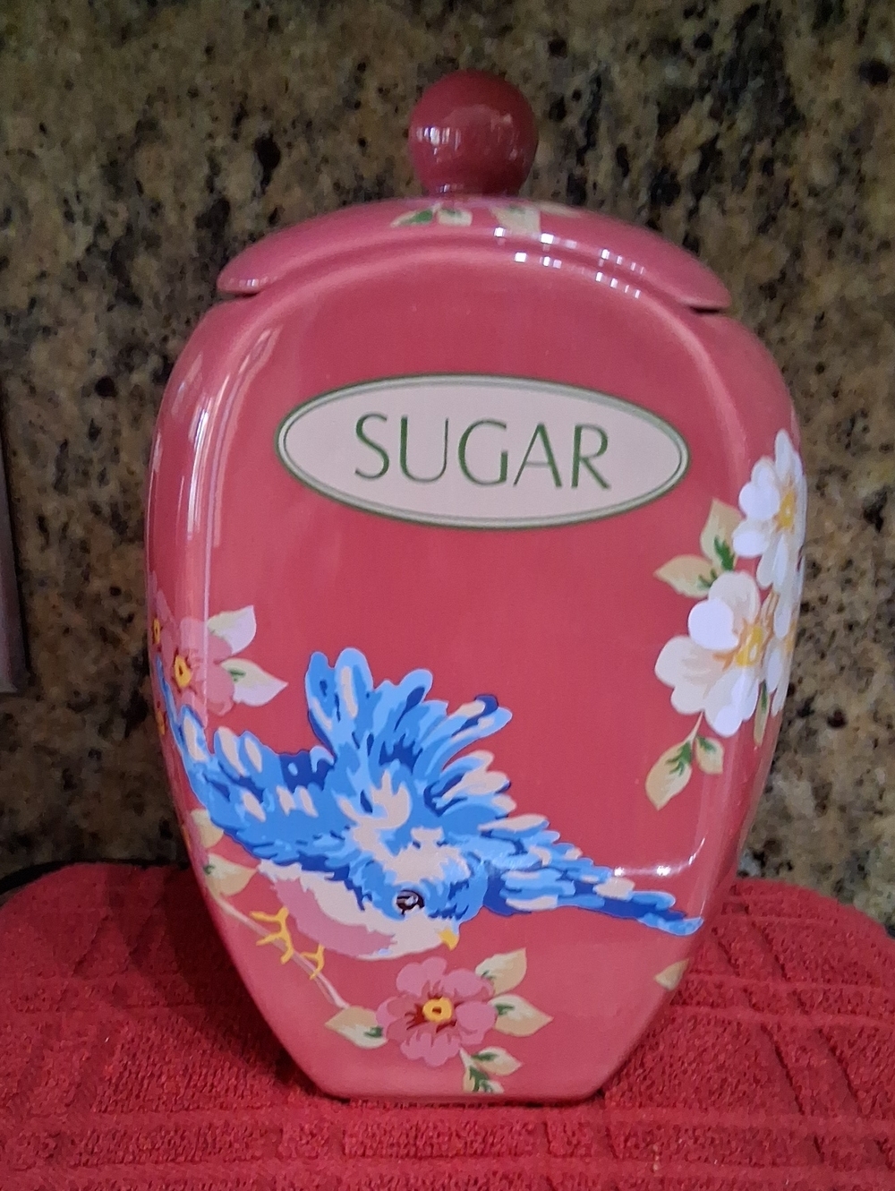 Songbird Garden Farmer Mauve Floral Sugar Canister W/Lid By, Rosie B. Ex. Cond.